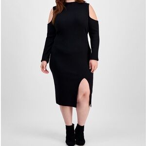Madden Girl Plus Size Cold Shoulder Midi Dress with Long Sleeves